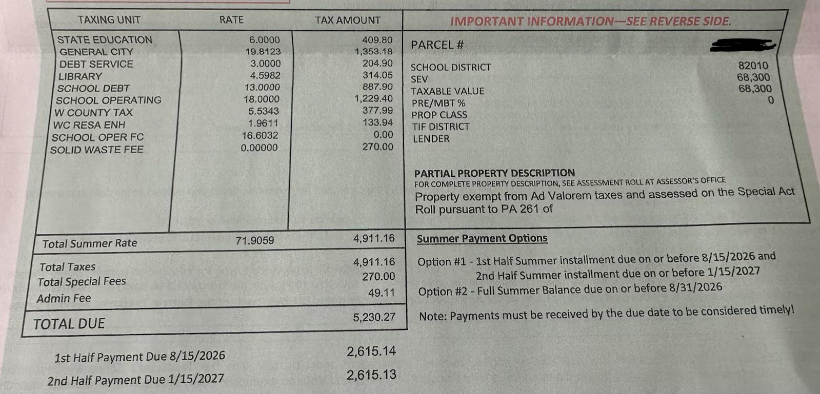 2026 Detroit summer property tax bill
